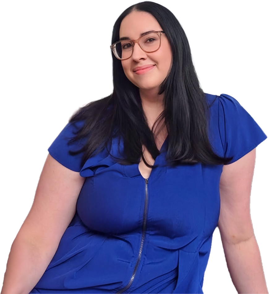 Francine Jones, smiling, in a blue dress