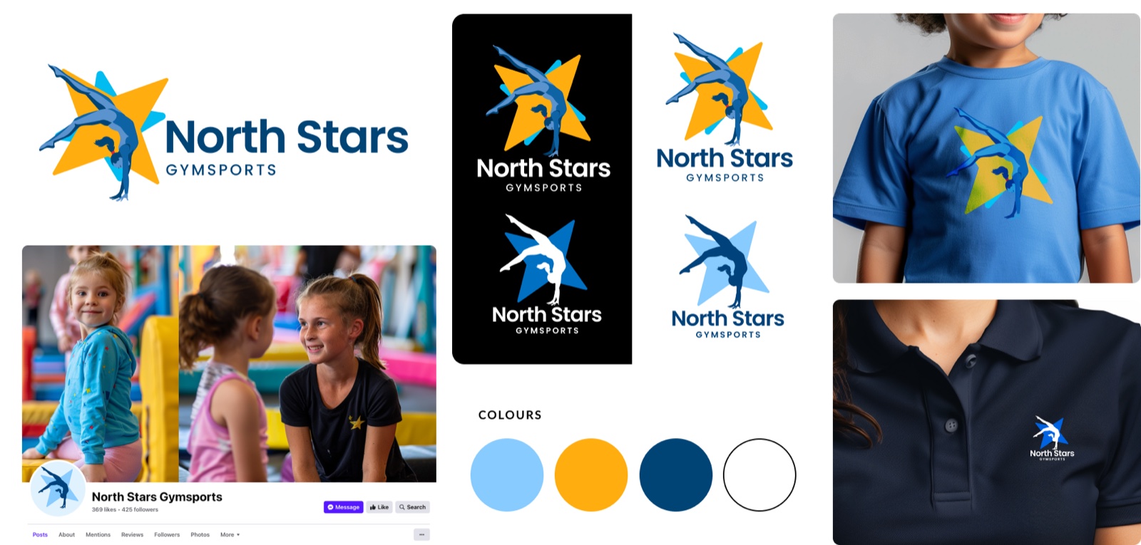 The warmer direction applied to a lockup, social page, colours and uniform