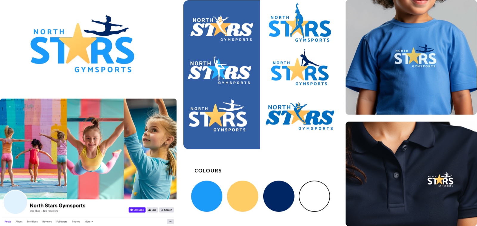 The blue direction applied to a lockup, social page, colours and uniform