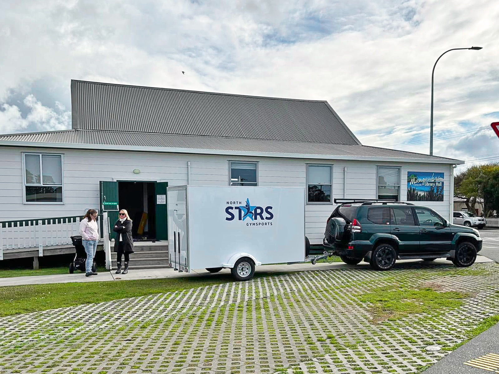 The North Stars trailer parked outside Mangawhai Library Hall