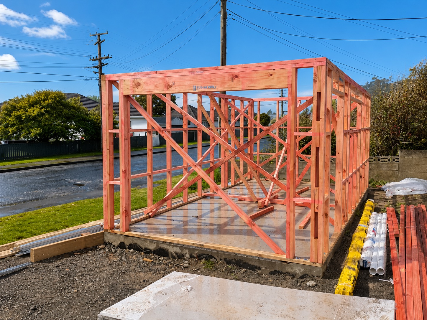 Timber wall framing on a new concrete slab